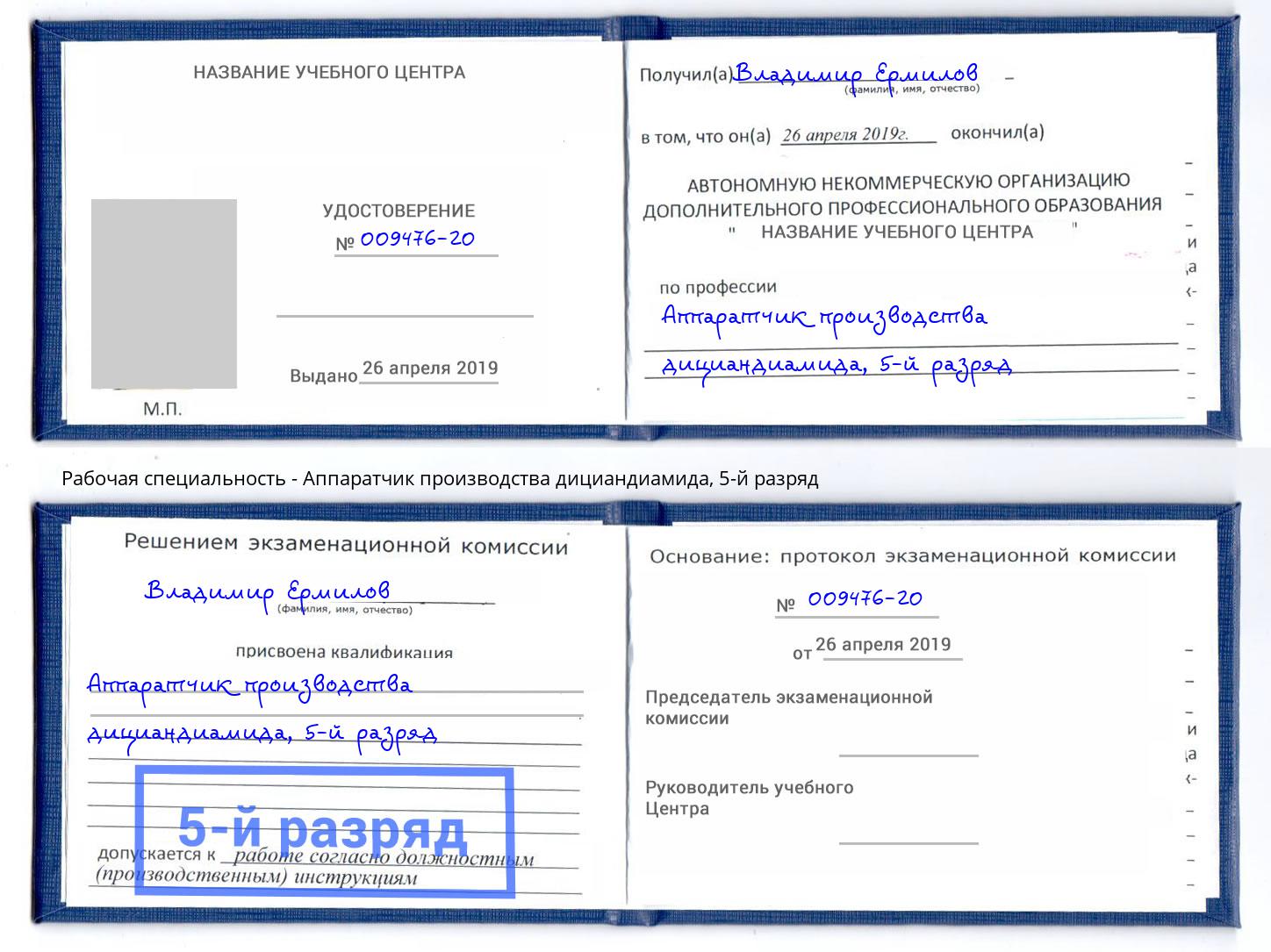 корочка 5-й разряд Аппаратчик производства дициандиамида Копейск