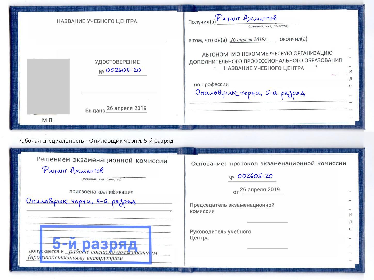 корочка 5-й разряд Опиловщик черни Копейск