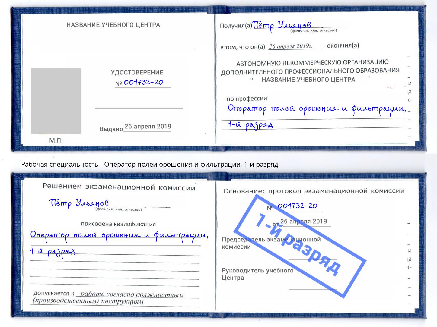 корочка 1-й разряд Оператор полей орошения и фильтрации Копейск