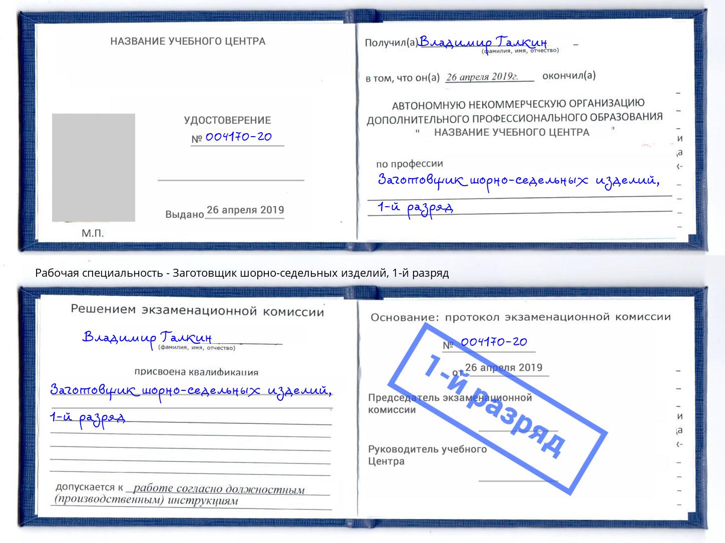 корочка 1-й разряд Заготовщик шорно-седельных изделий Копейск