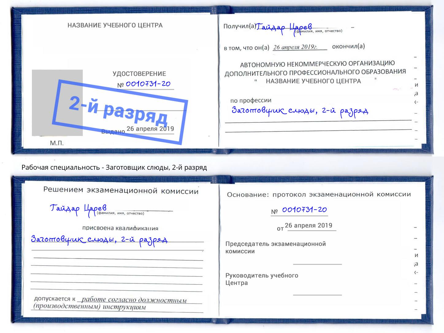 корочка 2-й разряд Заготовщик слюды Копейск